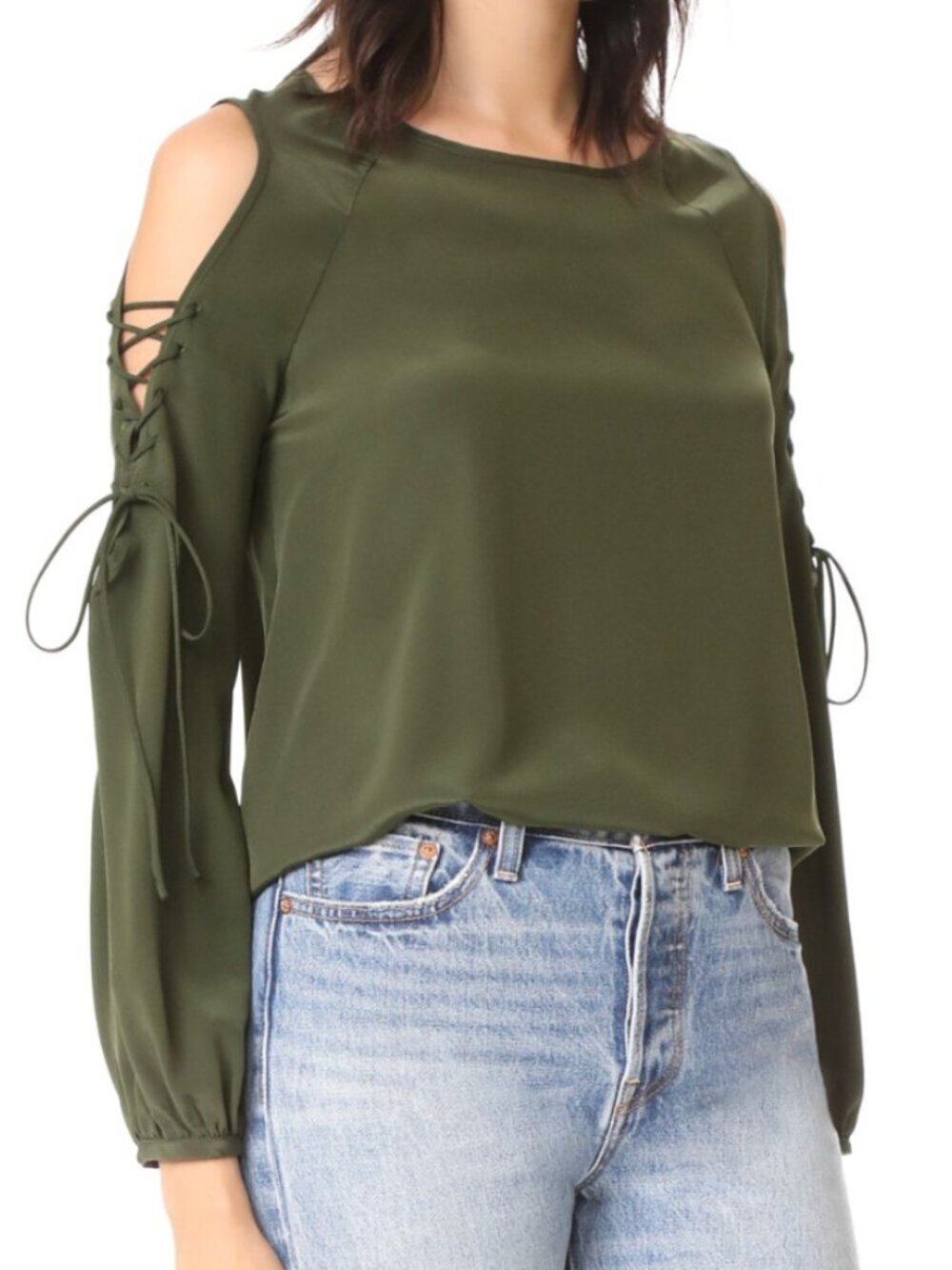 Amanda Uprichard Women's Size P Green Gibson Braided Cut Out Long Sleeve Top